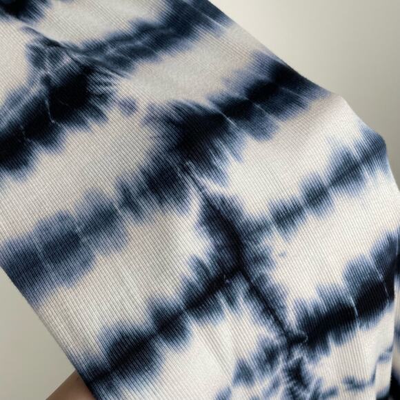 GO COUTURE Tie Dye Slit Long Maxi Skirt Medium Blue White Ruffled Waist Hippie - Picture 10 of 12